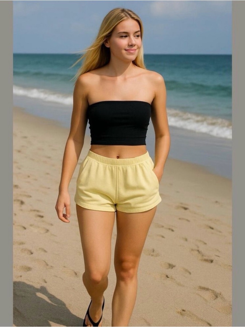Free People Pale Yellow Athletic Pull-On Shorts